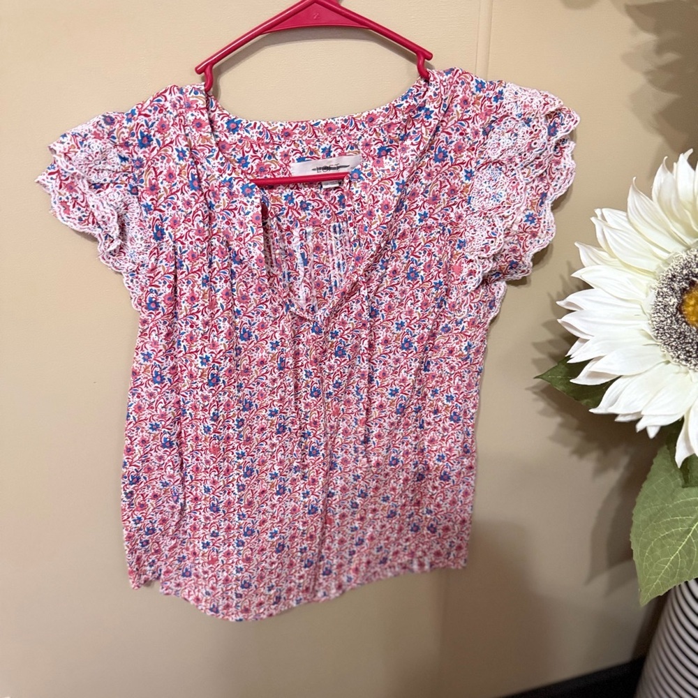 LOFT Pink and Blue Floral Blouse